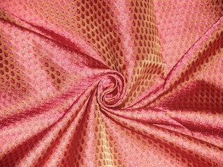 Spun Silk Brocade Fabric Brown &amp; Red 44&quot;
