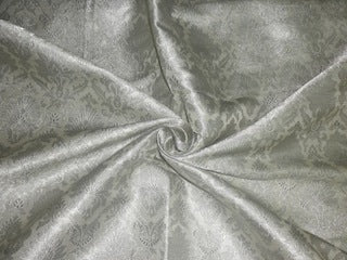 Pure Silk Brocade Fabric Ivory &amp; Metallic Silver color