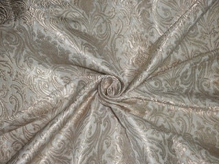 Pure Heavy Silk Brocade Fabric Ivory &amp; Light Metallic Gold color