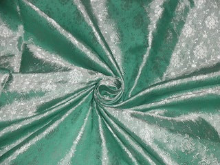 Silk Brocade fabric Pastel Green &amp; Light Silvery Ivory color