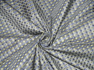 SILK TAFFTA FABRIC Grey,Pastel Yellow & Indigo Blue color plaids with jacquard 44" wide [3601]