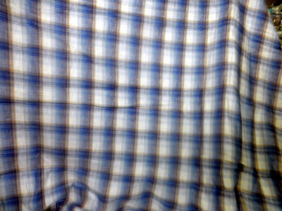 100% Linen Blue White and Brown plaids Fabric ~ 58&quot; wide - The Fabric Factory