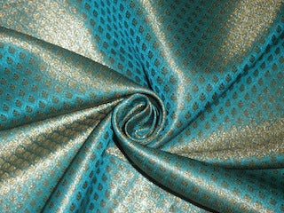 Spun Silk Brocade fabric Sea Blue,Green Metallic Gold Color BRO206[2]