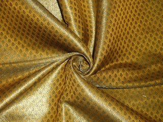 Spun Silk Brocade fabric Dark Mustard,Green &amp; Metallic Gold Color