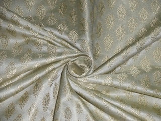 Spun Silk Brocade fabric Light Gold Light Green Color BRO206[1]