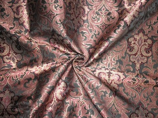 Pure Silk Brocade Fabric Wine,Black &amp; Metallic Gold