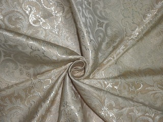 Pure Silk Brocade Fabric Cream &amp; Metallic Gold