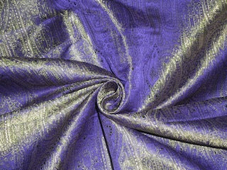 Pure Silk Brocade fabric Purple,Green &amp; Metallic Gold 44&quot;