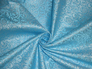 Spun Silk Brocade fabric Blue Ivory Color BRO221[2]