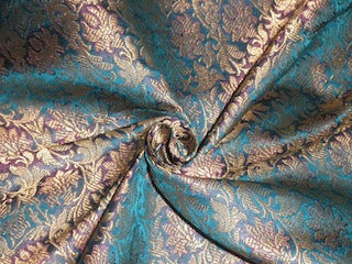 Silk Brocade fabric Green,Purple &amp; Metallic Gold Color 44&quot;