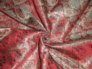 Silk Brocade fabric Deep Red, Green & Metallic Gold color 44" wide BRO229[4]