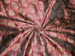 Pure Silk Brocade fabric Deep Red,Black &amp; Metallic Gold 44&quot;