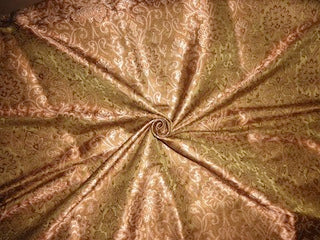 Pure Silk Brocade fabric Olive,Brown &amp; Metallic Gold 44&quot;