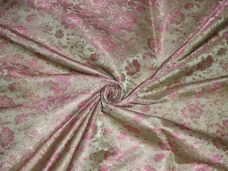 SILK BROCADE FABRIC Pink, Light Gold & Golden Olive 44" wide BRO230[1] available for bulk preorder