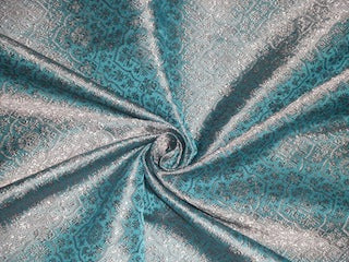 Pure SILK BROCADE FABRIC Blue &amp; Grey colour 44&quot;