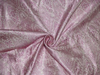 Pure SILK BROCADE FABRIC Ivory Cream & Pink colour 44" wide BRO230[5]