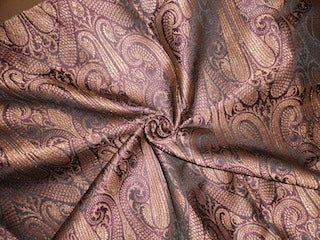 Pure SILK BROCADE FABRIC Dark Blackish Aubergine &amp; Metallic Gold colour 44&quot;