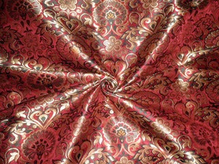 Heavy Brocade Fabric Red,Green &amp; Metallic Gold color