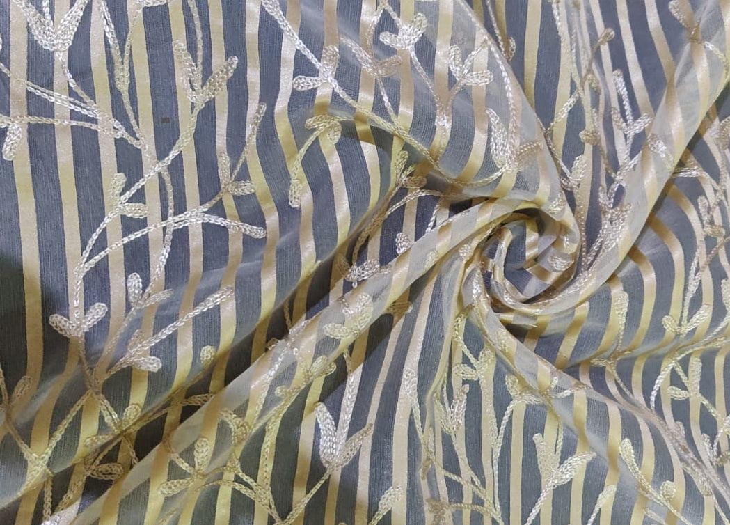 100% silk organza beige stripe embroidery fabric 44" WIDE [10959]