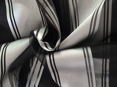 100% silk organza black stripes fabric 54" wide by the yard