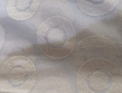 100% silk organza jacquard fabric ivory with white gold geometric circles 54" wide [11006]