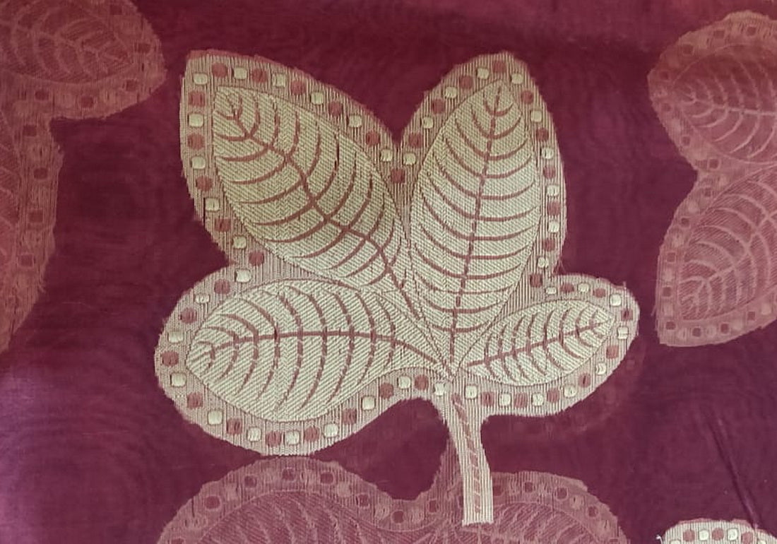 100% silk organza wine with leaf jacquard fabric 54&quot; by the yard