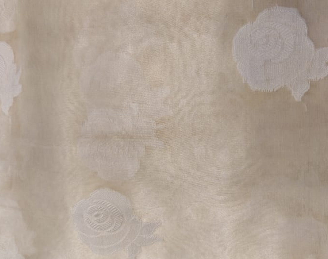 100% silk organza ivory with ivory jacquard IVORY ROSES 54" wide [11019]