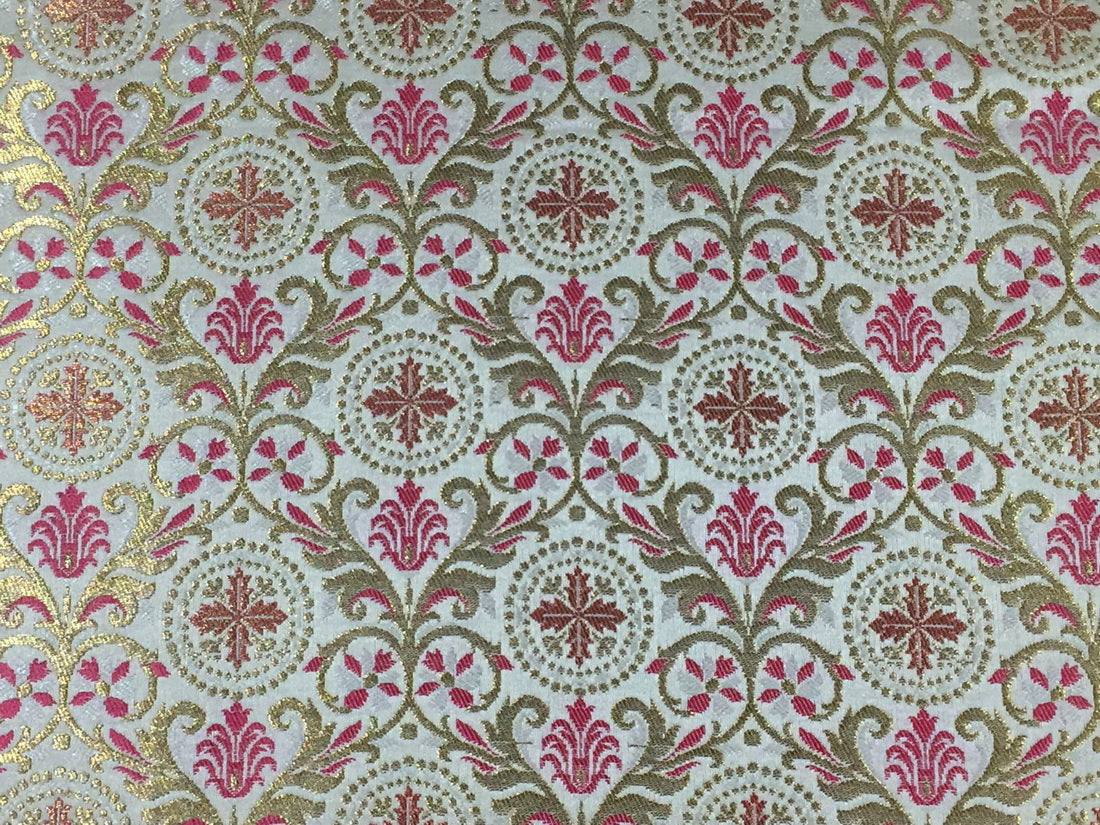 Silk Brocade king khab [kings dream] ivory /pink x metallic gold color 36" wide BRO782[2]