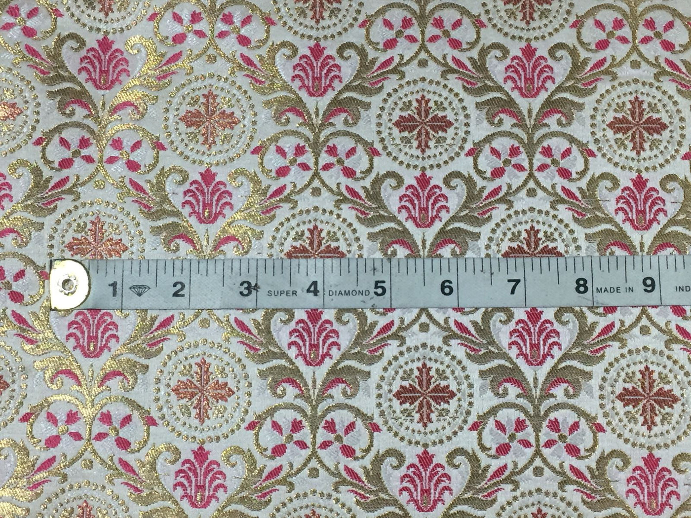 Silk Brocade king khab [kings dream] ivory /pink x metallic gold color 36" wide BRO782[2]