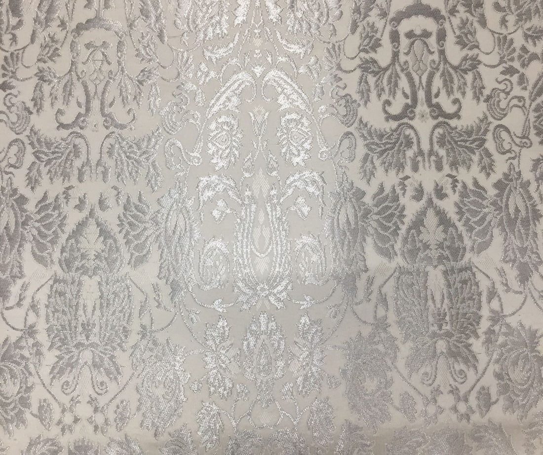 Heavy Silk Brocade 36&quot; king khwab [kings dream] fabric ivory x metallic silver  wide by the yard