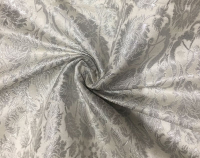 Heavy Silk Brocade 36&quot; king khwab [kings dream] fabric ivory x metallic silver  wide by the yard