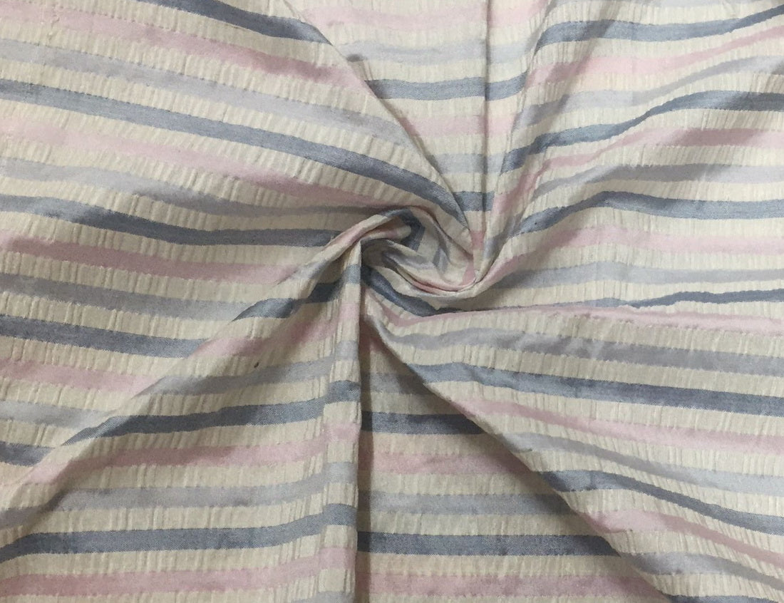 100% Pure Silk dupion pastel stripe seer sucker Fabric 48" wide by the yard DUPS68[2]