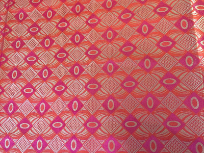 Silk Brocade fabric orange ,pink x metallic silver color 44" Wide BRO788[1]