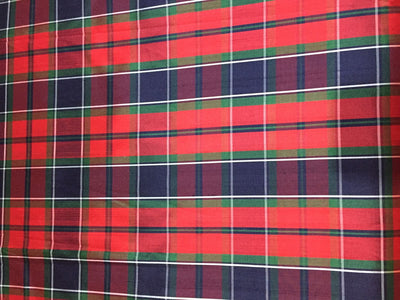 100% Pure Silk dupion Fabric red Scottish tartan plaids red navy green 44" wide DUPC123A [11209]