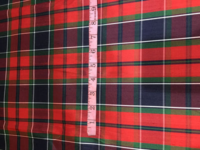 100% Pure Silk dupion Fabric red Scottish tartan plaids red navy green 44" wide DUPC123A [11209]