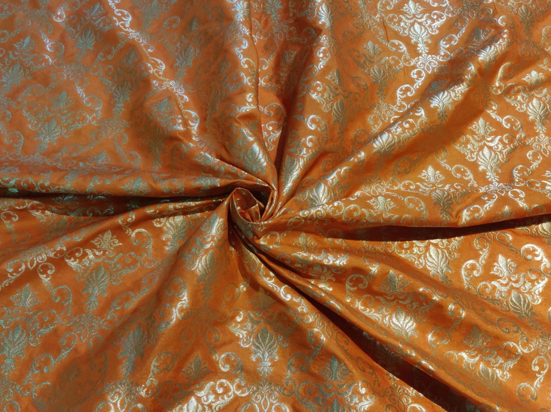 Silk Brocade fabric ORANGE x metallic silver COLOR 44" wide BRO790A[2]