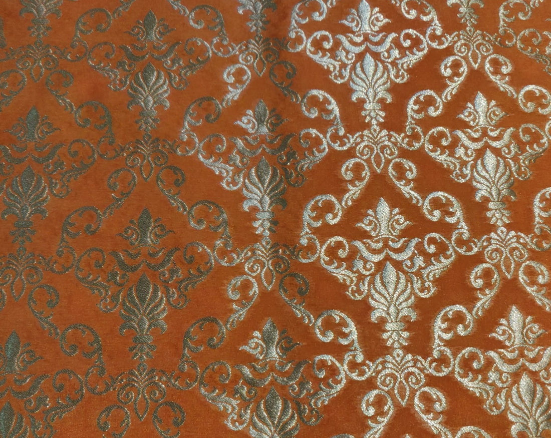Silk Brocade fabric ORANGE x metallic silver COLOR 44" wide BRO790A[2]