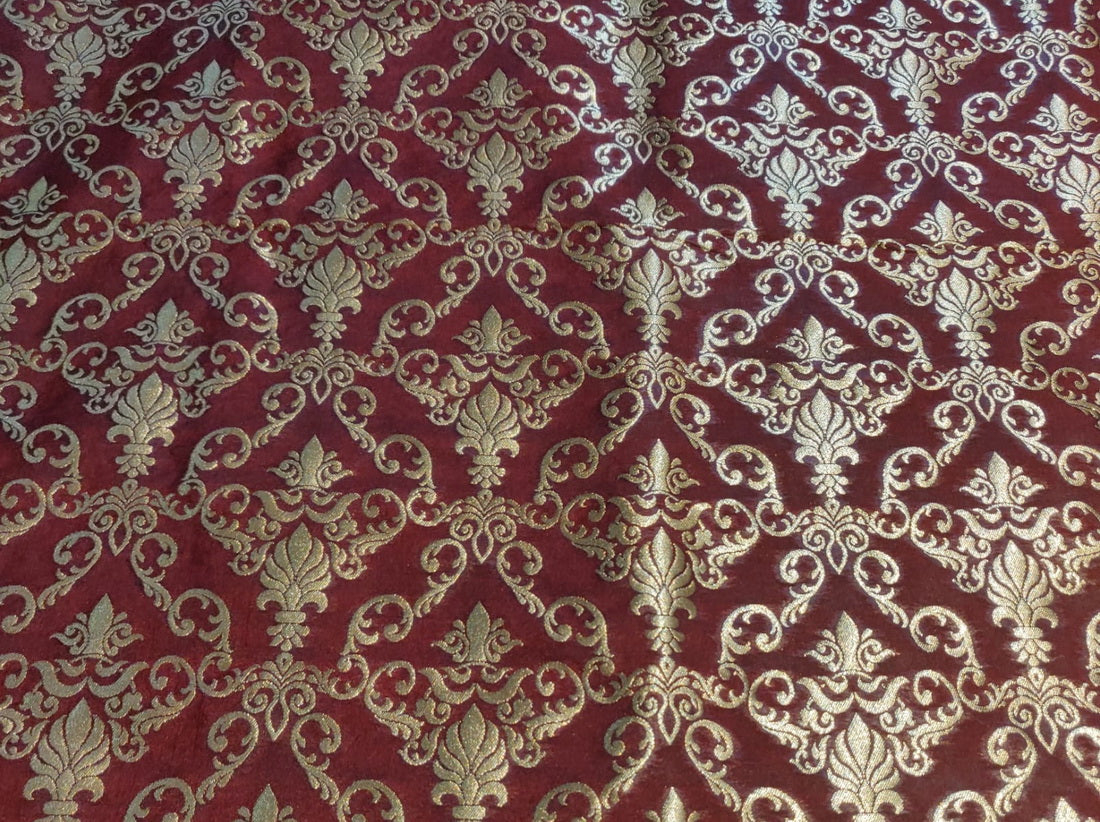 Silk Brocade fabric red x metallic gold color 44" wide BRO790B[5]