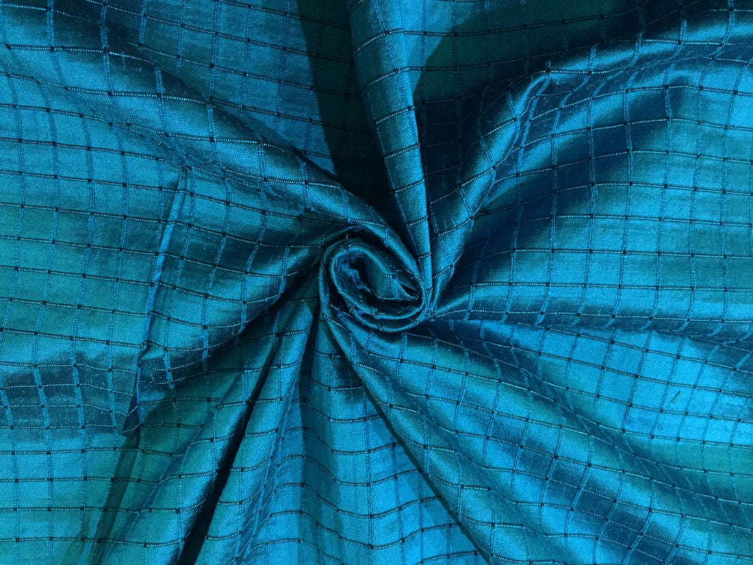 100% DUPION silk turquoise blue Waffle RIB plaid 54" wide DUPC35 [4625]