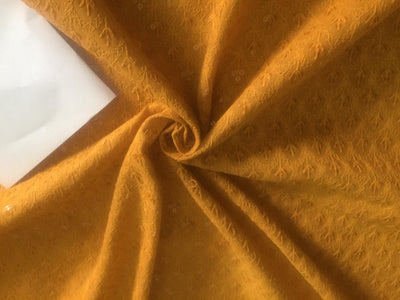 Silk Brocade fabric single length 3.30 yards mustard yellow self embroidery and sequence 44" wide BRO794[1]