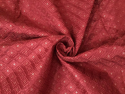 Silk Brocade fabric WINE self embroidered with a mild tinge of gold color 44" wide BRO791A[2]