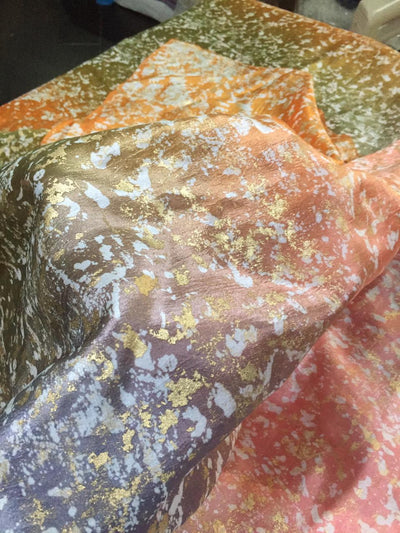 Mary Ann silk fabric foil gorgeous multi color foil print 44" wide