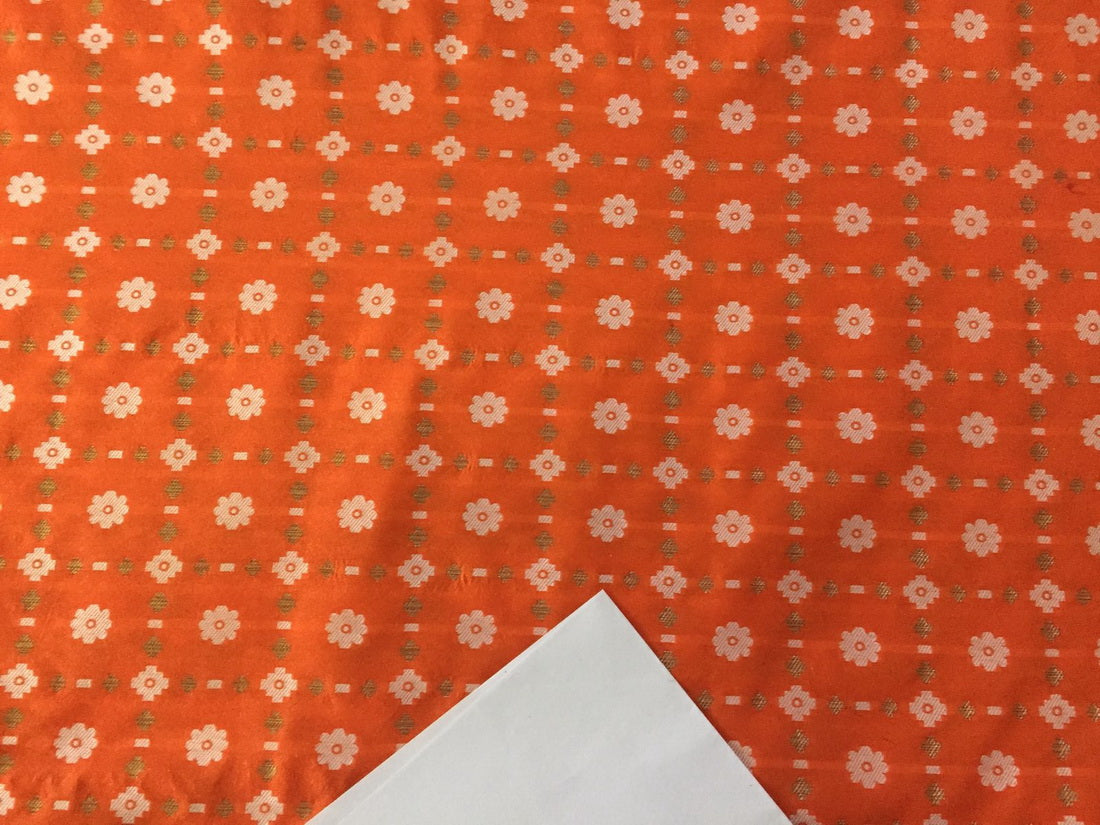 Silk Brocade fabric orange ,ivory x metallic gold color 58" wide BRO798[2]