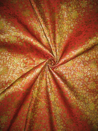 Spun Silk Brocade Fabric Multi Color &amp; Metallic Gold 44&quot;