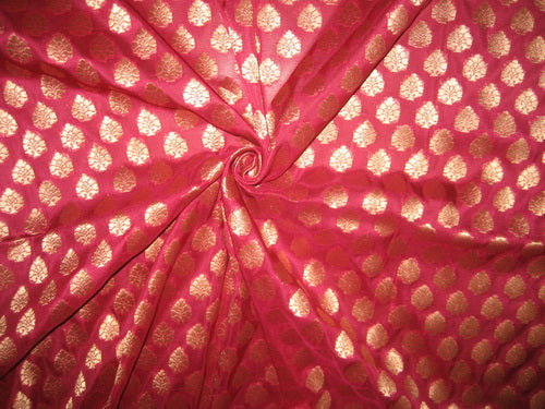 Pure Silk Brocade fabric Dark Pink &amp; Metallic Gold Color Semi Sheer 44&quot;