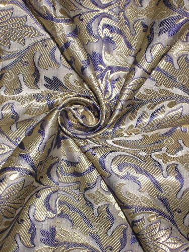Pure Silk Brocade fabric Purple,Grey &amp; ivory 44&quot;