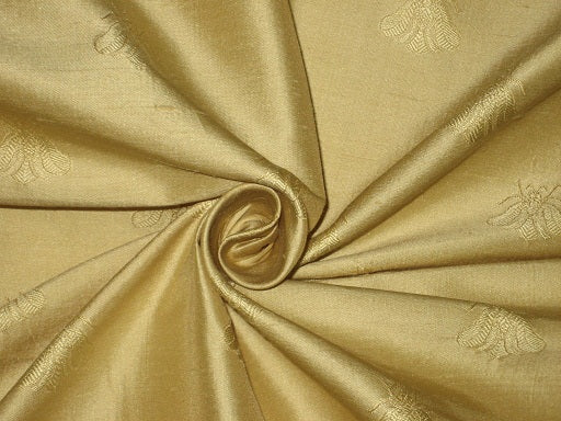 SILK Dupioni FABRIC Light Gold color with Jacquard 44" wide [dupbin138]