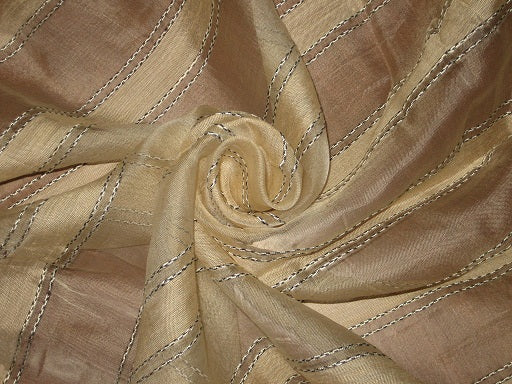 IVORY SILK ORGANZA FABRIC 44&quot; ROPE STRIPES