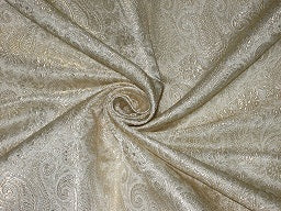 Pure SILK BROCADE FABRIC Ivory &amp; Gold colour 44&quot;