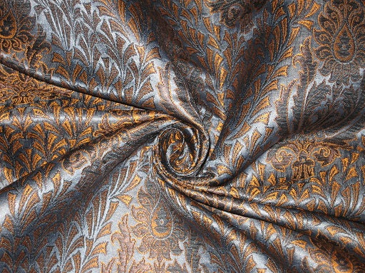 Pure Heavy Silk Brocade Fabric Slate Blue &amp; Mustard Gold 36&quot;BRO180[4] available for bulk preorder
